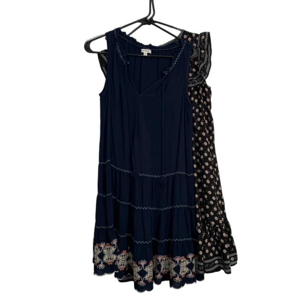 (2) Max Studio Floral Print Tunic Mini Spring Summer Ruffle Dresses size S